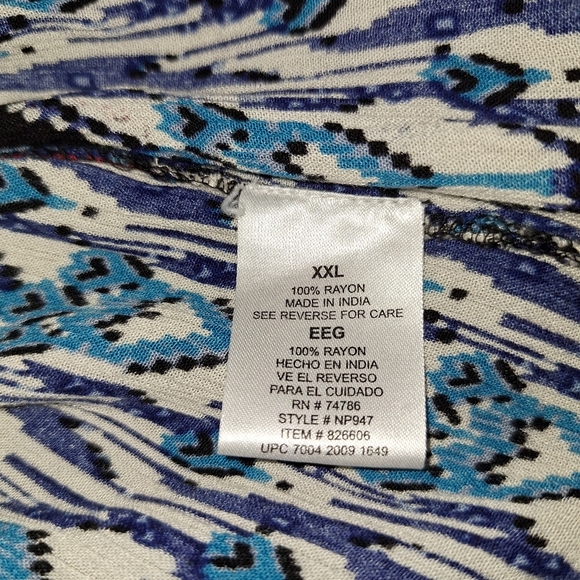 Billa Dress Blue Tribal Empire Long Sleeveless XXL Pop Over Style - Picture 8 of 10